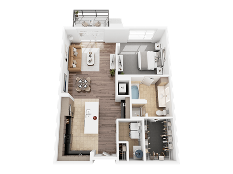 Floor plan for 1 bed, 1 bath, 1088 sqft